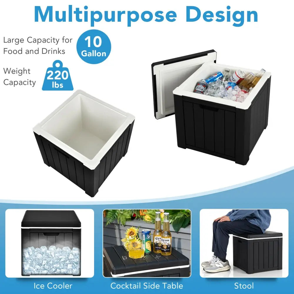 10 Gallon Storage Cooler for Picnic and Outdoor Activities-Black - Black - Coolers