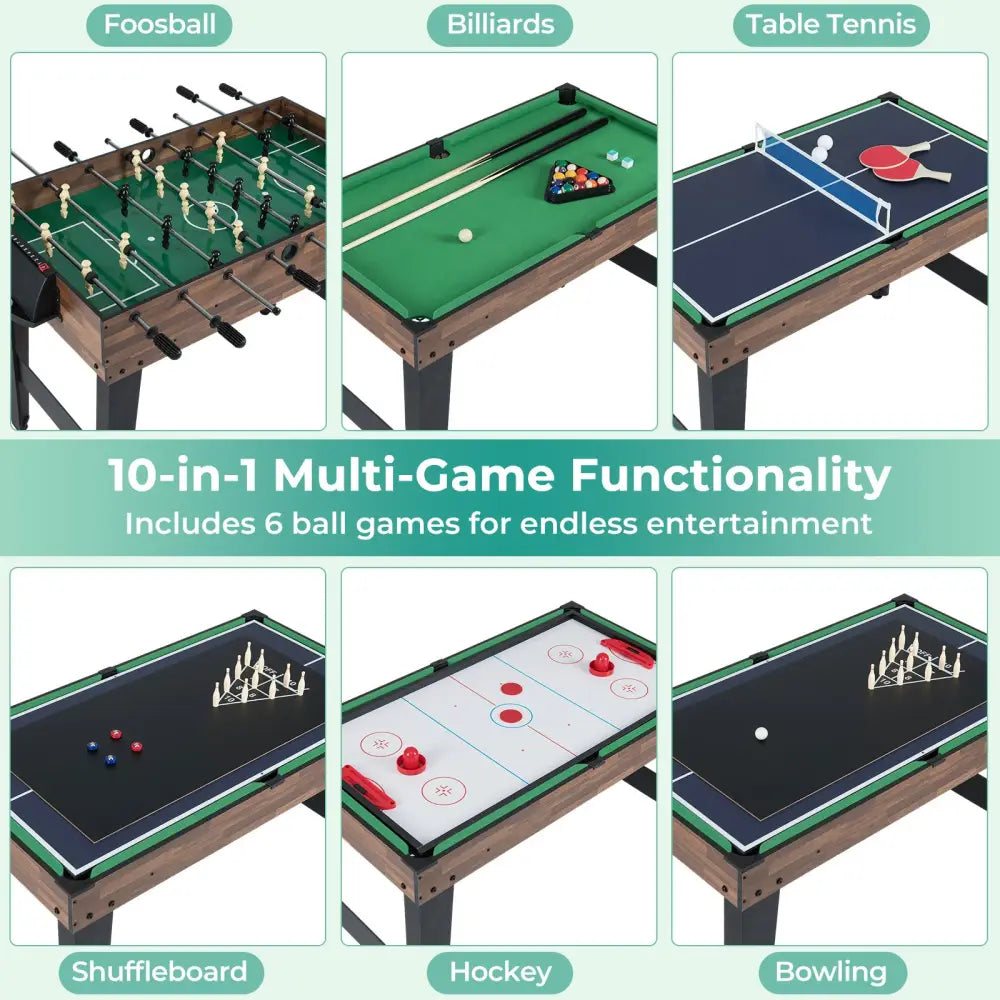 10-in-1 Combo Game Table Set 50inch Multi-Game Table with Foosball-Brown - Brown - Game Room