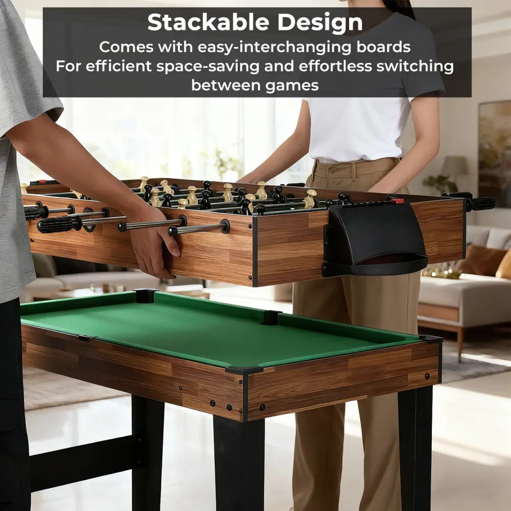 10-in-1 Combo Game Table Set 50inch Multi-Game Table with Foosball-Brown - Brown - Game Room