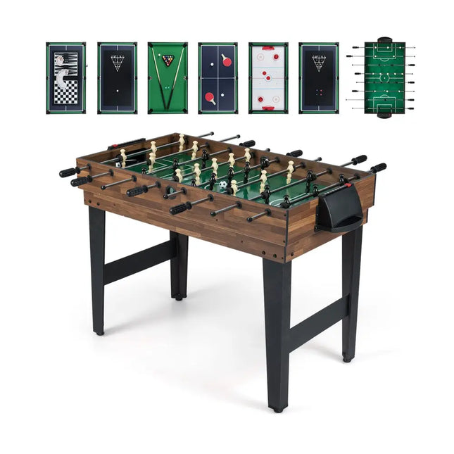 10-in-1 Combo Game Table Set 50inch Multi-Game Table with Foosball-Brown - Brown - Game Room