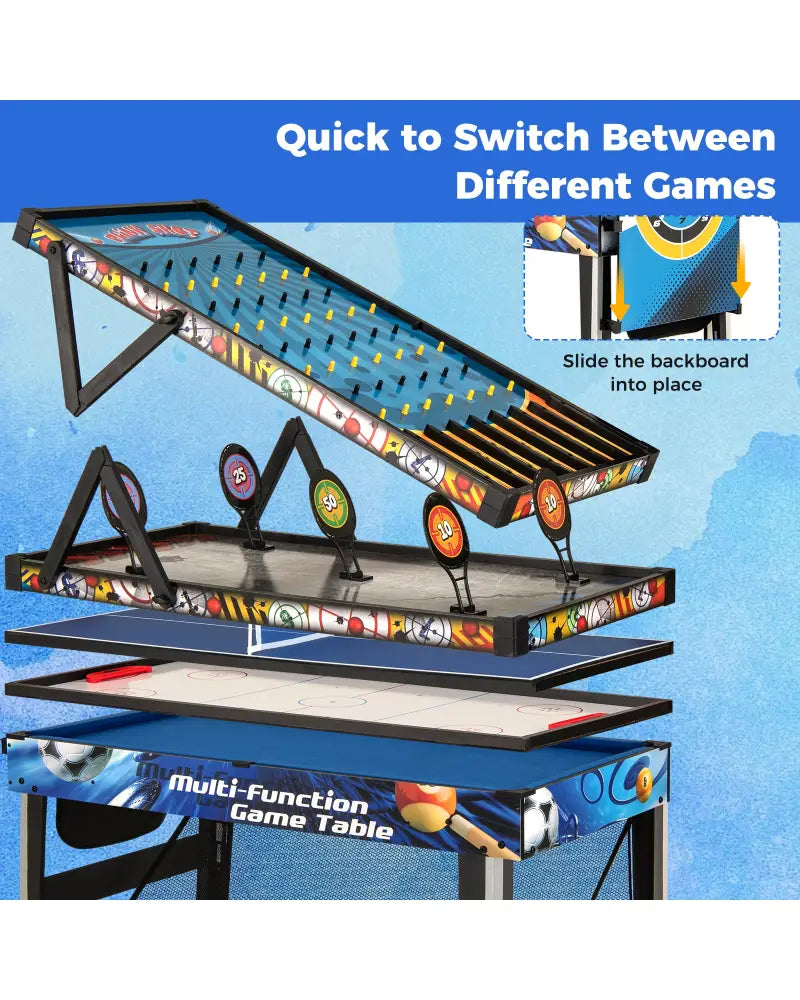 10-in-1 Combo Game Table Set with Table Tennis Basketball Soccer-Blue - Blue - Game Room