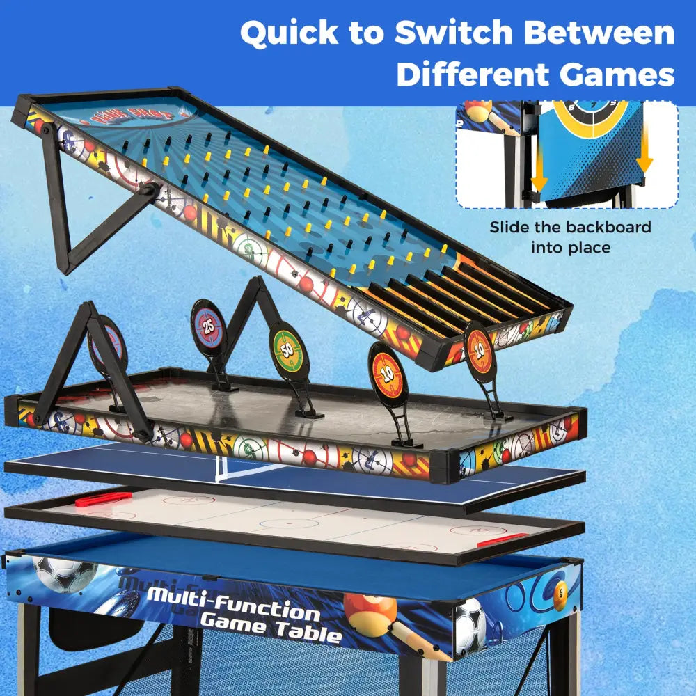 10-in-1 Combo Game Table Set with Table Tennis Basketball Soccer-Blue - Blue - Game Room