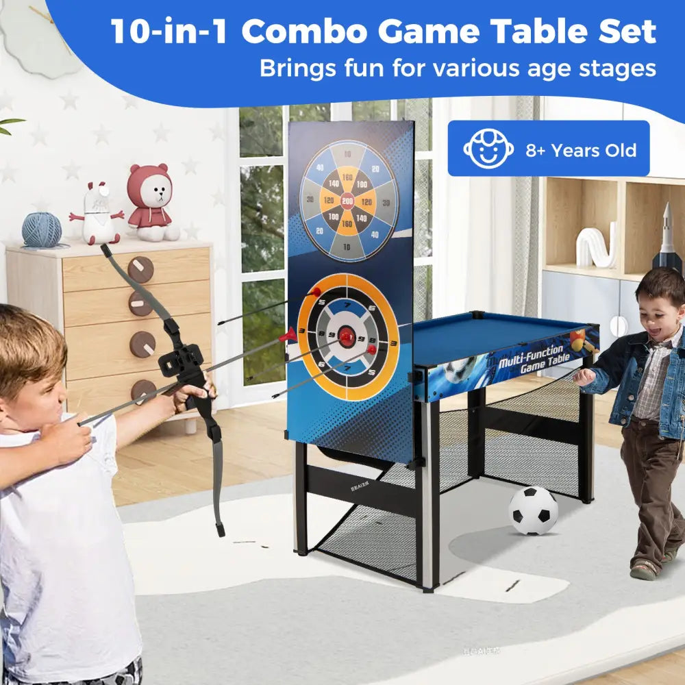 10-in-1 Combo Game Table Set with Table Tennis Basketball Soccer-Blue - Blue - Game Room