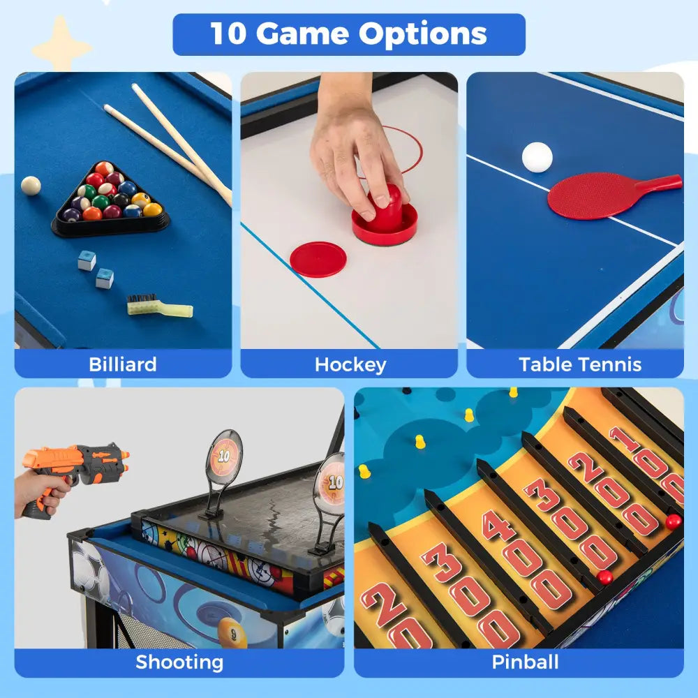 10-in-1 Combo Game Table Set with Table Tennis Basketball Soccer-Blue - Blue - Game Room