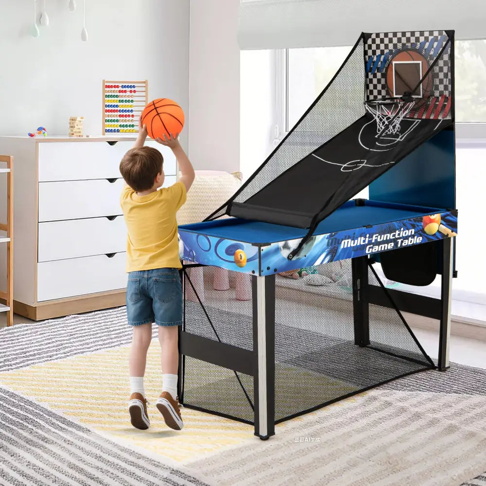 10-in-1 Combo Game Table Set with Table Tennis Basketball Soccer-Blue - Blue - Game Room