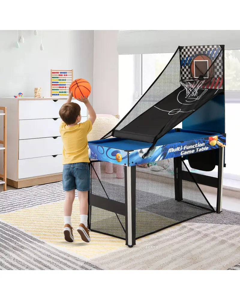 10-in-1 Combo Game Table Set with Table Tennis Basketball Soccer-Blue - Blue - Game Room