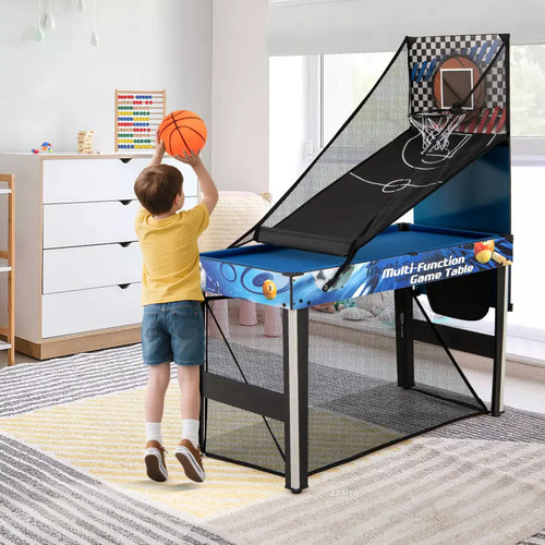 10-in-1 Combo Game Table Set with Table Tennis Basketball Soccer-Blue - Blue - Game Room