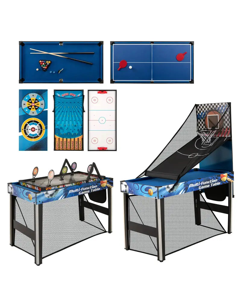 10-in-1 Combo Game Table Set with Table Tennis Basketball Soccer-Blue - Blue - Game Room