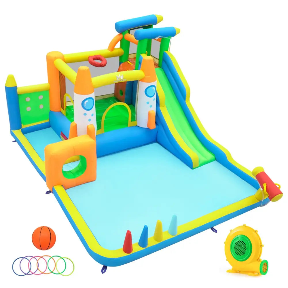 10-in-1 Inflatable Bounce House with Water Slide and 680W Blower for Kids - Bounce House