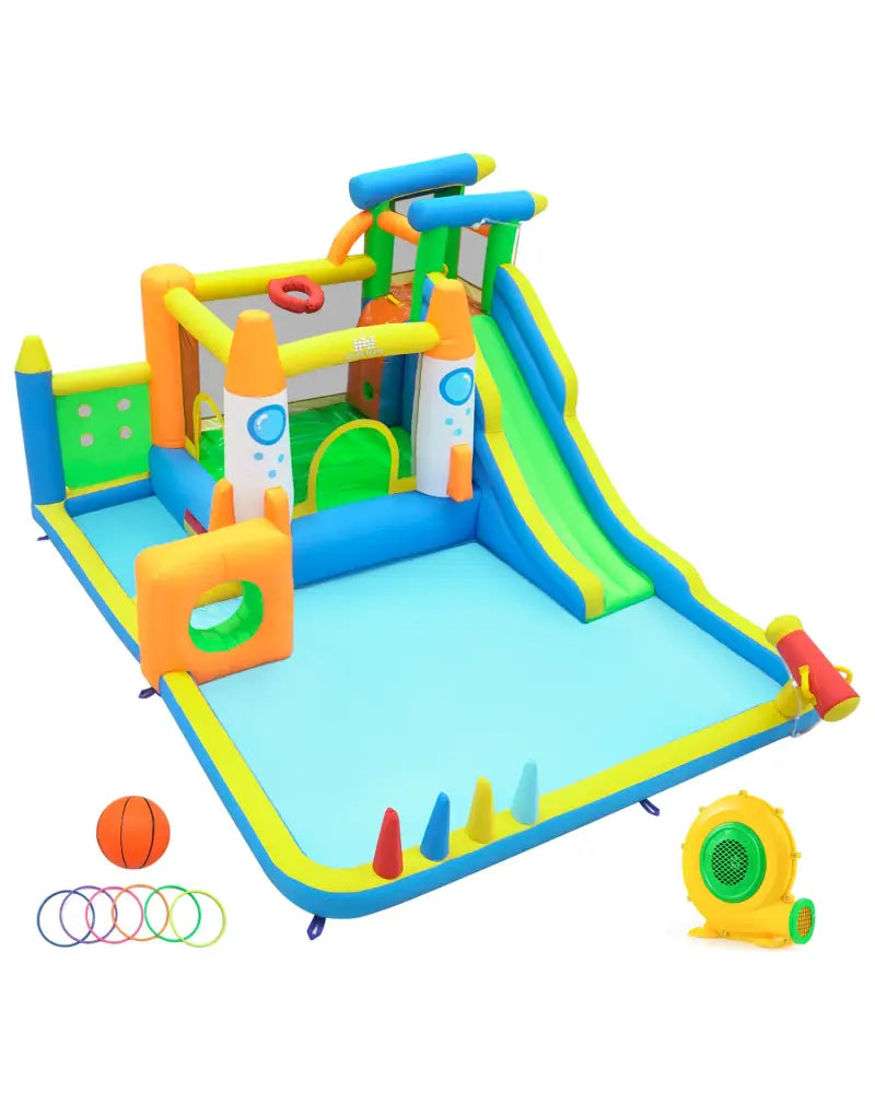10-in-1 Inflatable Bounce House with Water Slide and 680W Blower for Kids - Bounce House