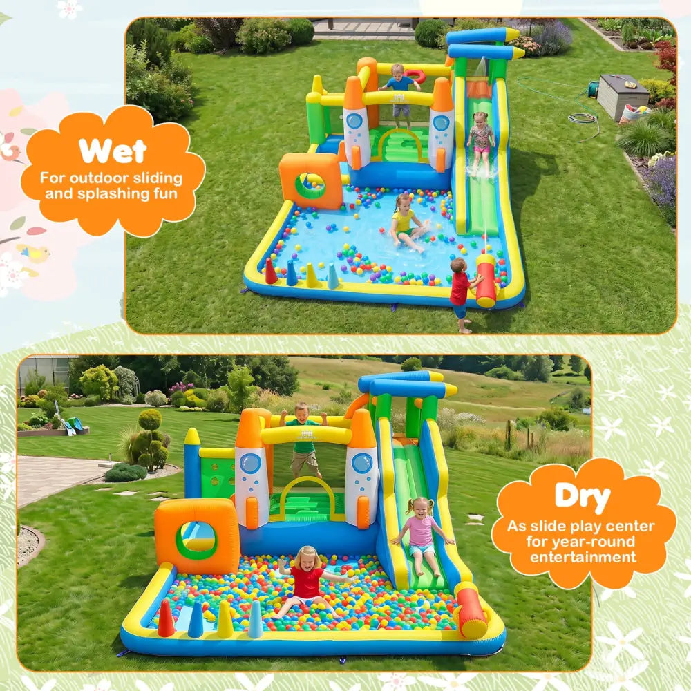 10-in-1 Inflatable Bounce House with Water Slide and 680W Blower for Kids - Bounce House