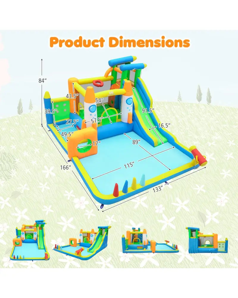 10-in-1 Inflatable Bounce House with Water Slide and 680W Blower for Kids - Bounce House