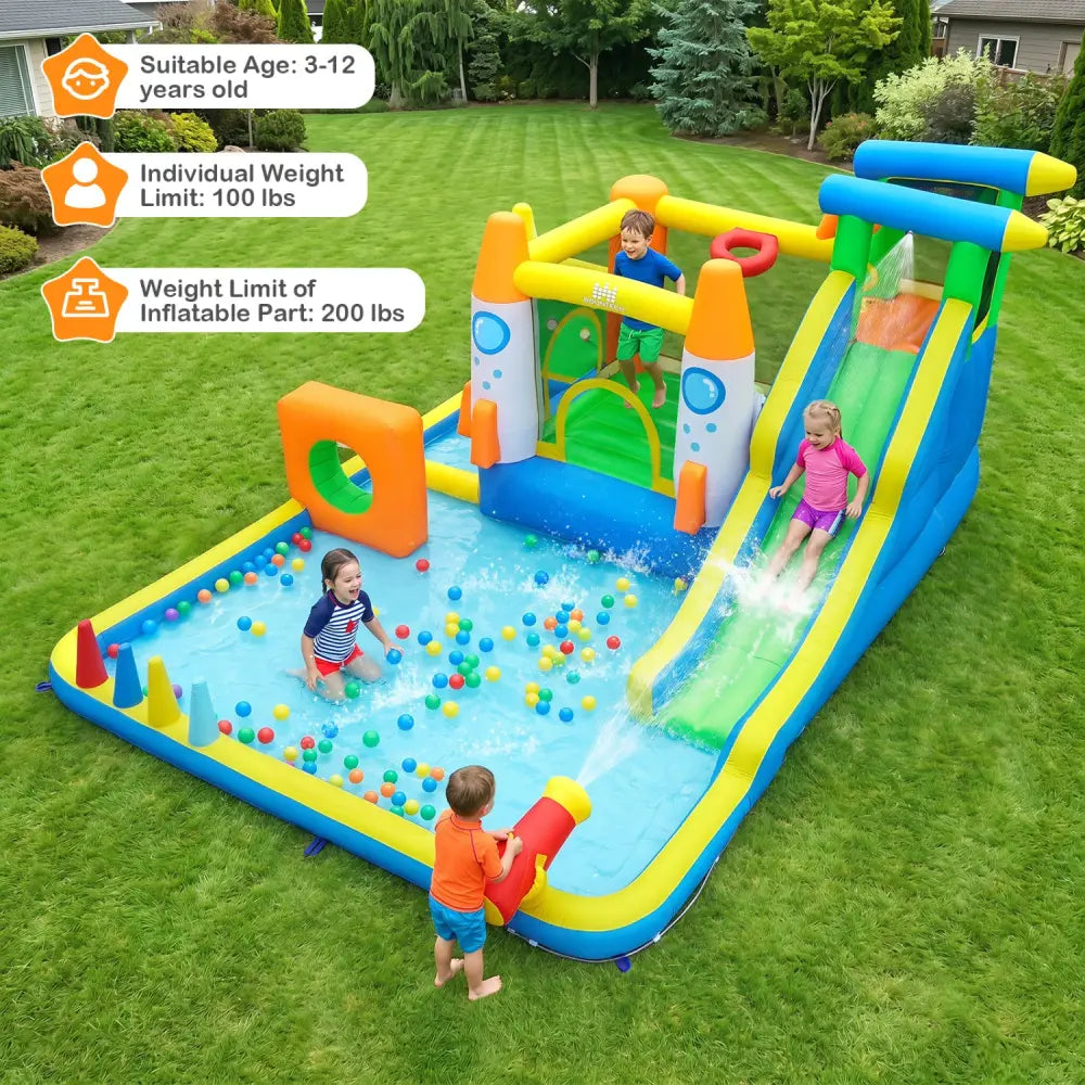 10-in-1 Inflatable Bounce House with Water Slide and 680W Blower for Kids - Bounce House
