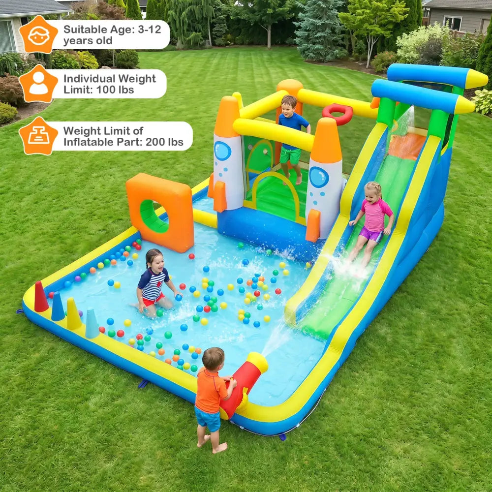 10-in-1 Inflatable Bounce House with Water Slide for Kids without Blower - Inflatable Water Slides