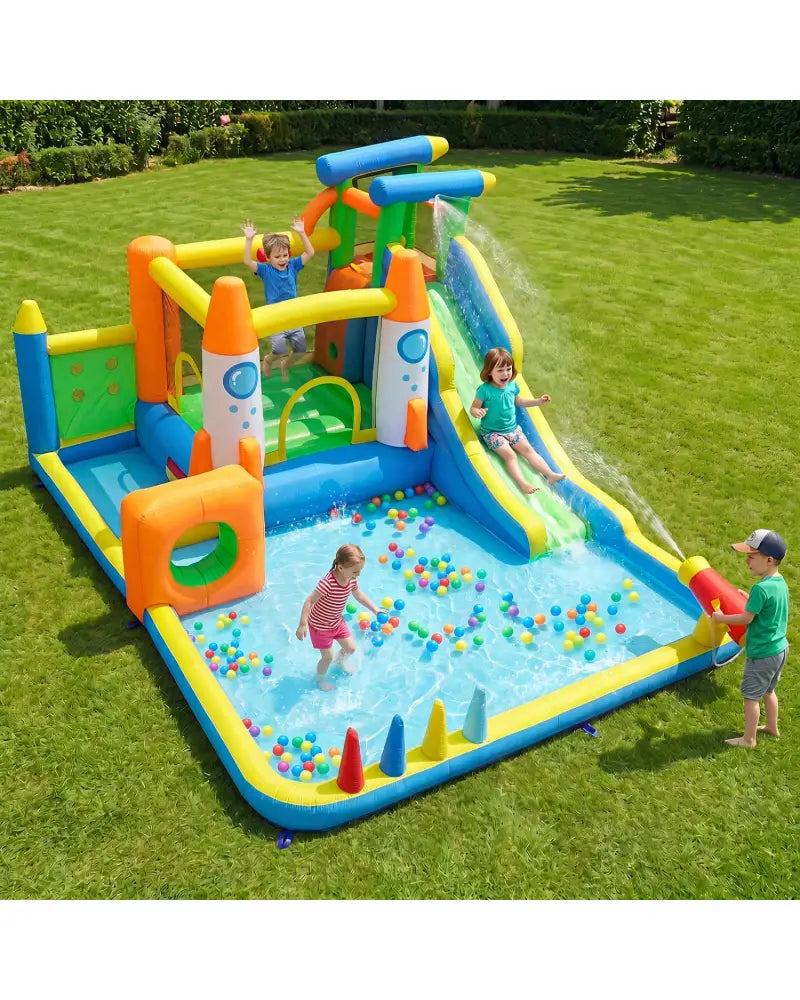10-in-1 Inflatable Bounce House with Water Slide for Kids without Blower - Inflatable Water Slides