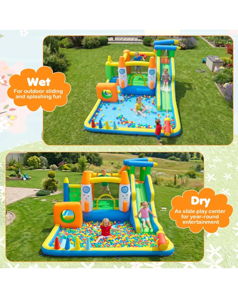 10-in-1 Inflatable Bounce House with Water Slide for Kids without Blower - Inflatable Water Slides