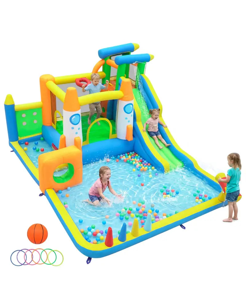 10-in-1 Inflatable Bounce House with Water Slide for Kids without Blower - Inflatable Water Slides