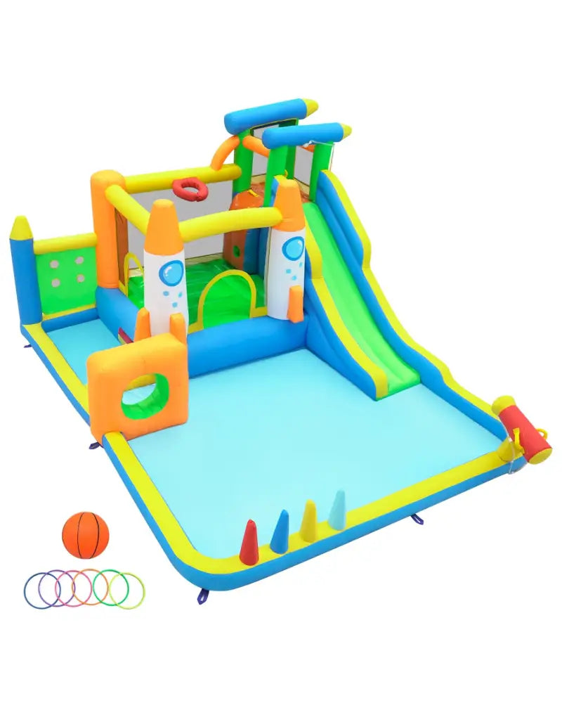 10-in-1 Inflatable Bounce House with Water Slide for Kids without Blower - Inflatable Water Slides
