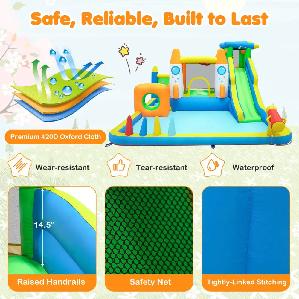 10-in-1 Inflatable Bounce House with Water Slide for Kids without Blower - Inflatable Water Slides
