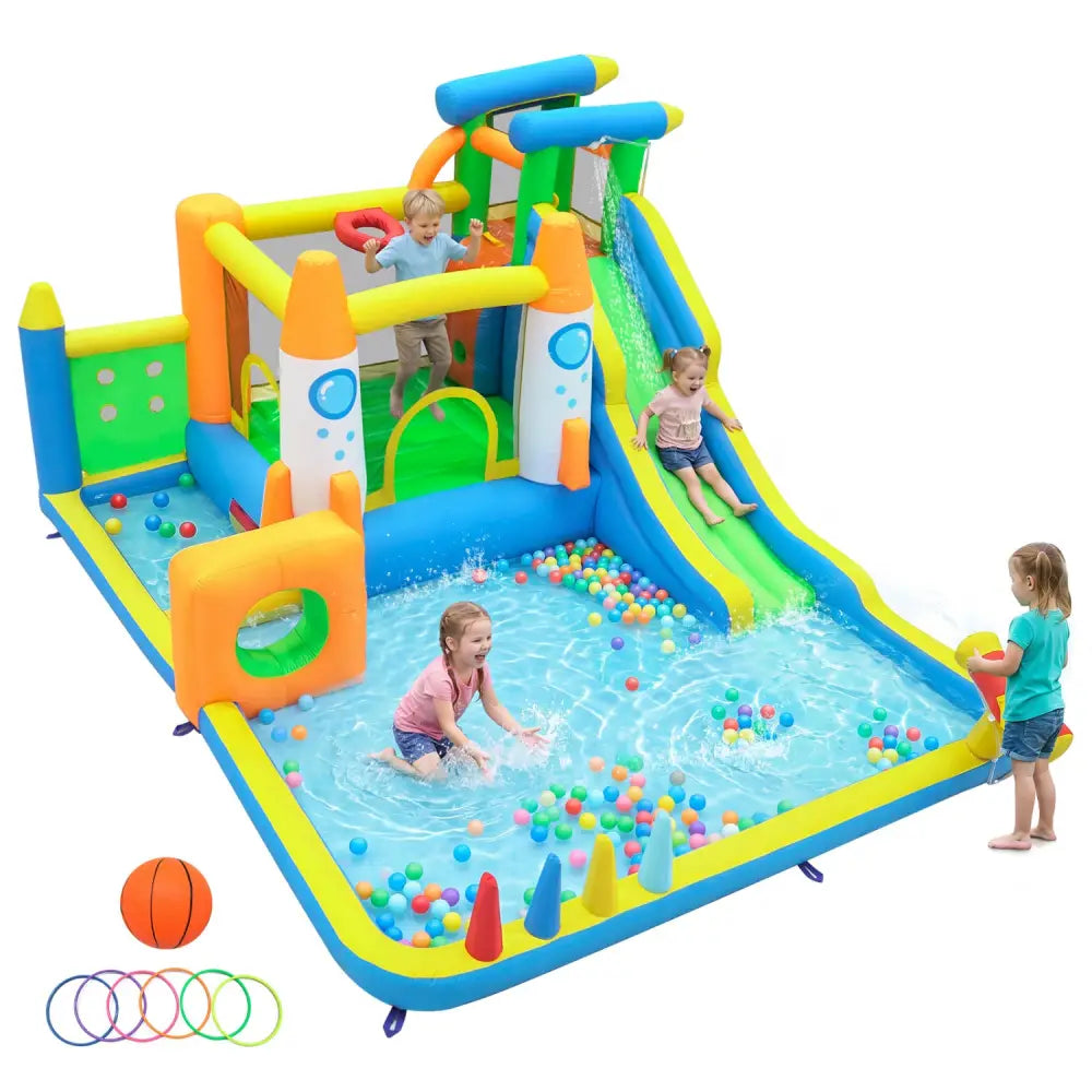 10-in-1 Inflatable Bounce House with Water Slide for Kids without Blower - Inflatable Water Slides