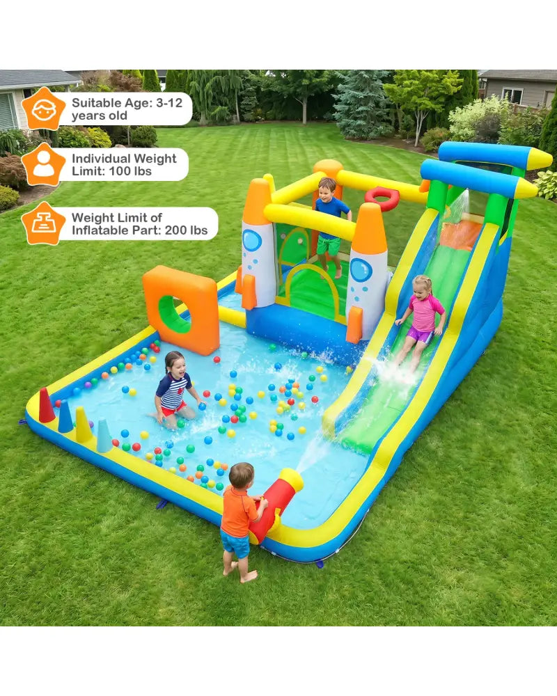 10-in-1 Inflatable Bounce House with Water Slide for Kids without Blower - Inflatable Water Slides