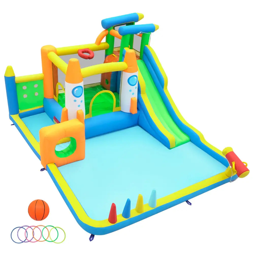 10-in-1 Inflatable Bounce House with Water Slide for Kids without Blower - Inflatable Water Slides