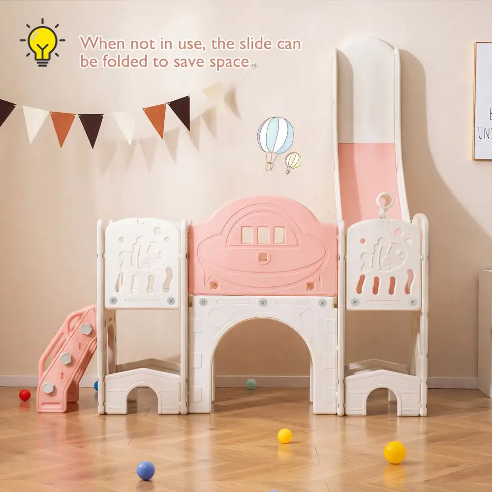 10 in 1 Toddler Slide Set Kids Slide and Climber Playset Indoor Playground-Pink - Pink - Climbers & Slides