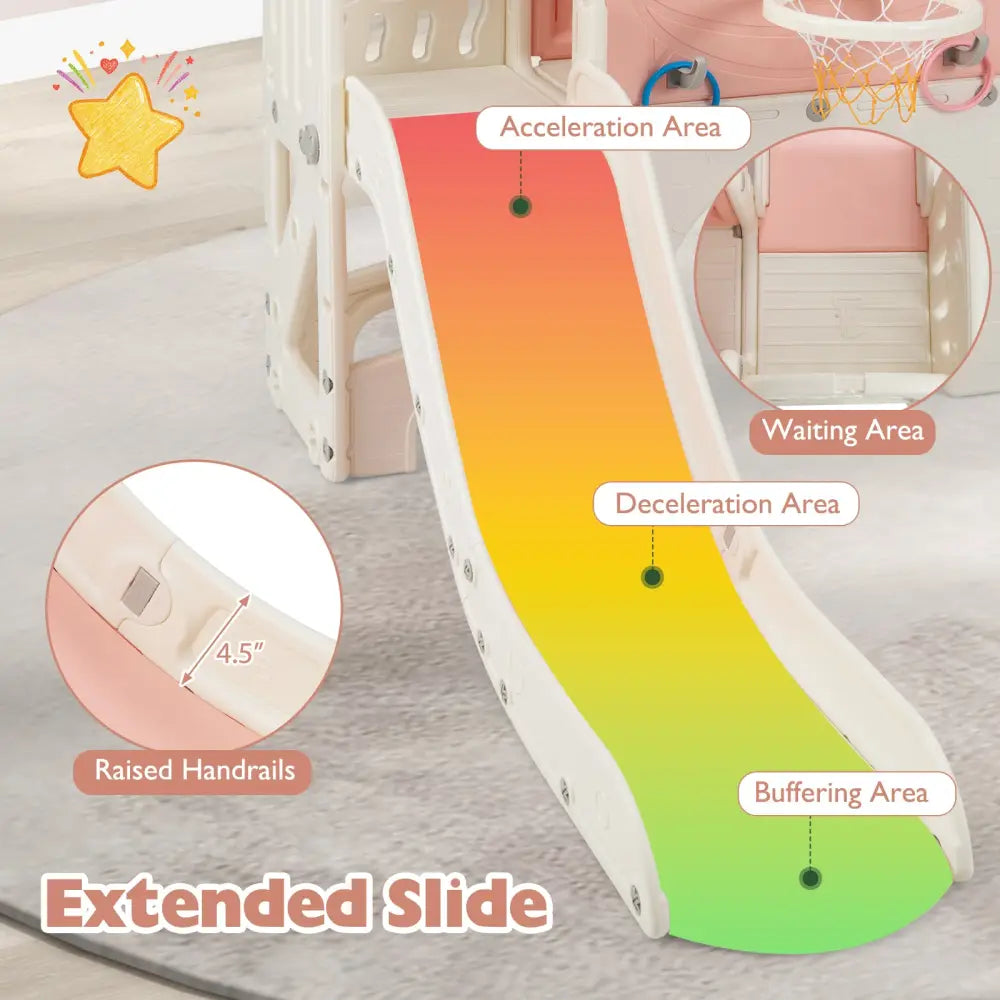10 in 1 Toddler Slide Set Kids Slide and Climber Playset Indoor Playground-Pink - Pink - Climbers & Slides