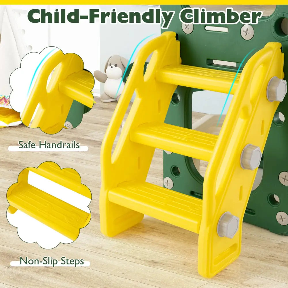 10 in 1 Toddler Slide Set Kids Slide and Climber Playset Indoor Playground-Yellow - Yellow - Climbers & Slides