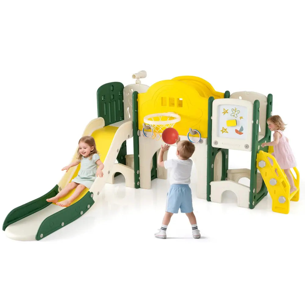 10 in 1 Toddler Slide Set Kids Slide and Climber Playset Indoor Playground-Yellow - Yellow - Climbers & Slides