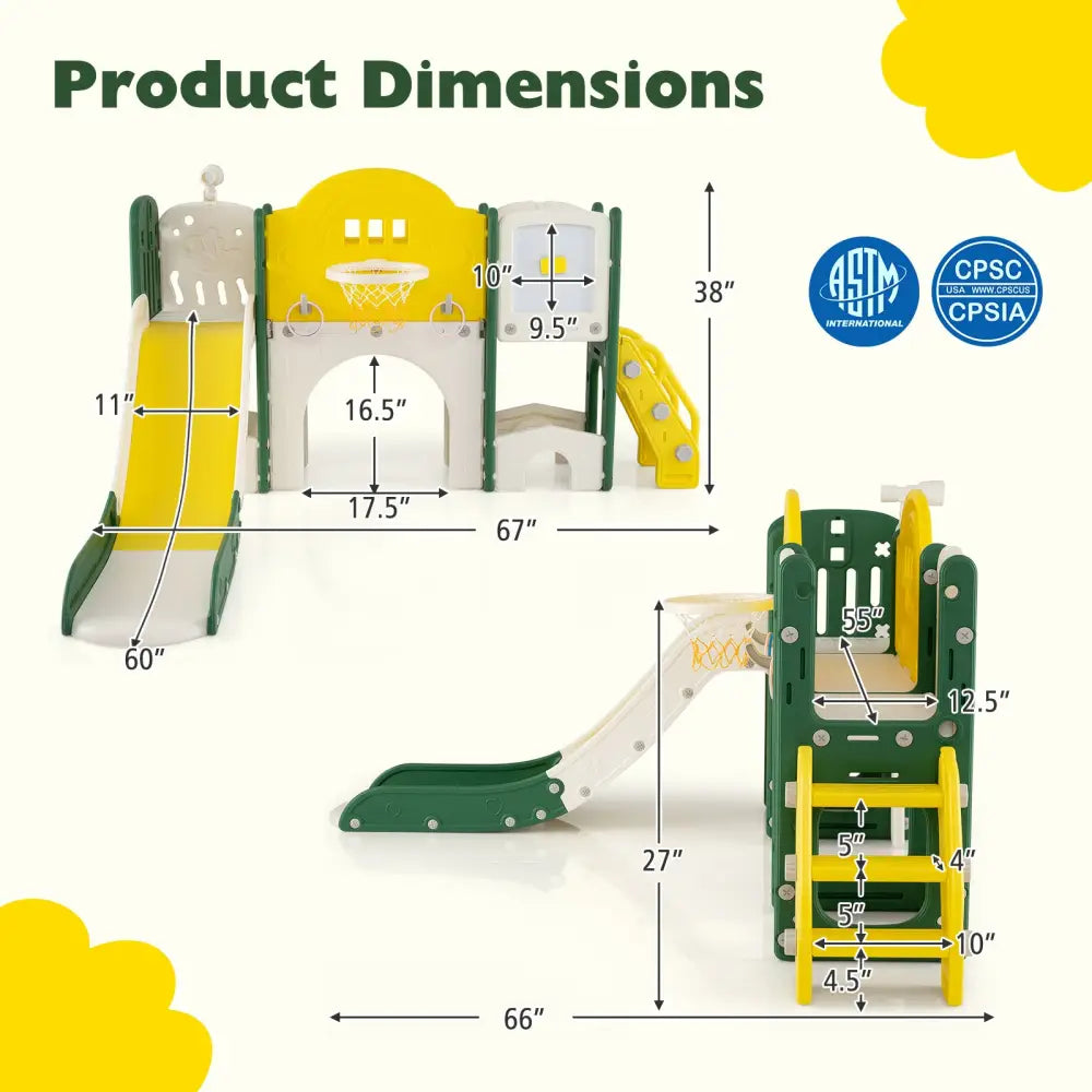 10 in 1 Toddler Slide Set Kids Slide and Climber Playset Indoor Playground-Yellow - Yellow - Climbers & Slides