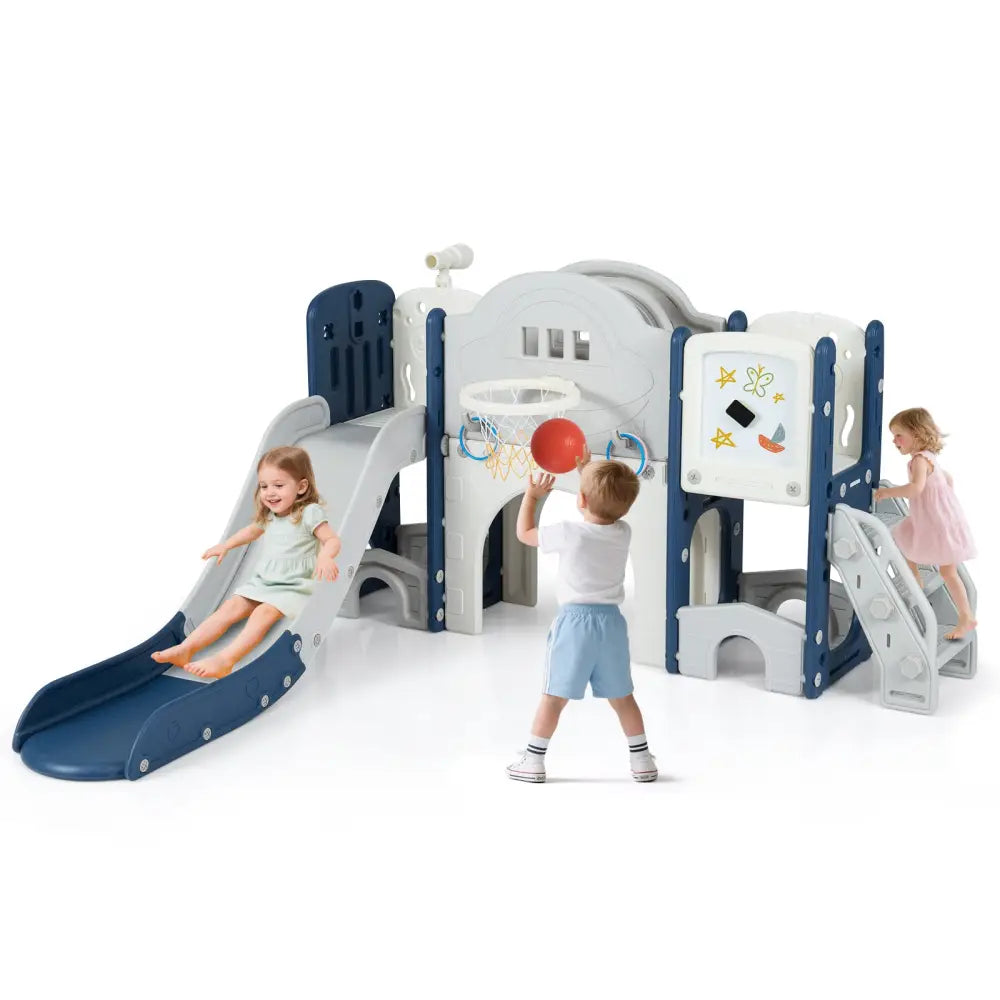 10 in 1 Toddler Slide Set Kids Slide and Climber Playset Indoor Playground-Blue - Blue - Climbers & Slides