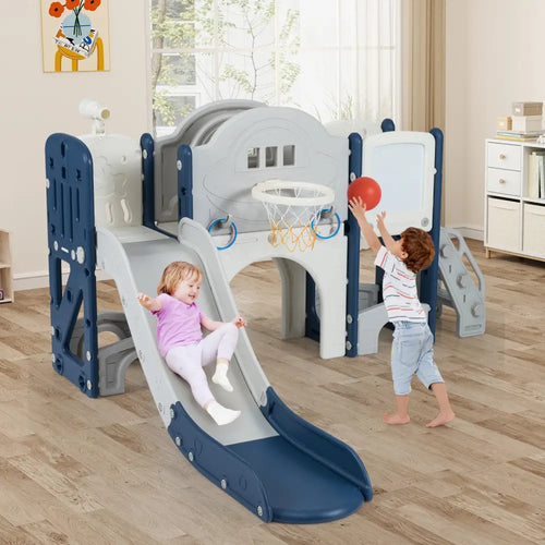 10 in 1 Toddler Slide Set Kids Slide and Climber Playset Indoor Playground-Blue - Blue - Climbers & Slides