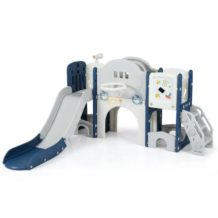 10 in 1 Toddler Slide Set Kids Slide and Climber Playset Indoor Playground-Blue - Blue - Climbers & Slides