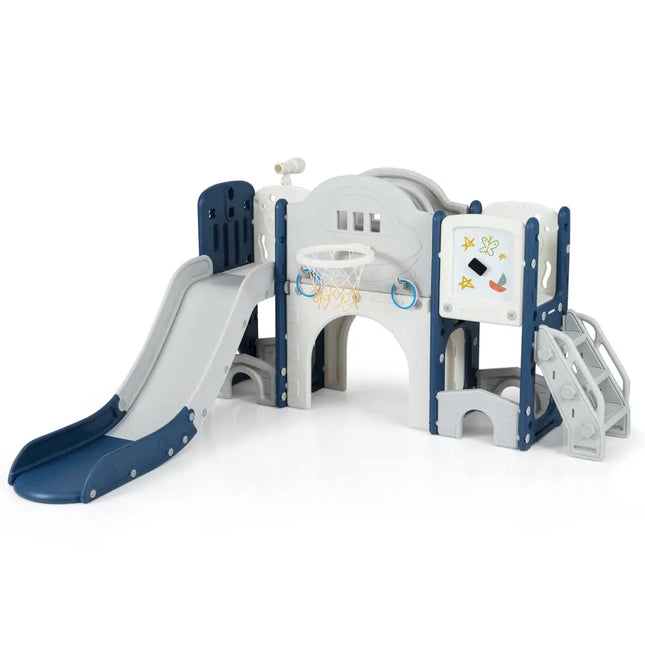 10 in 1 Toddler Slide Set Kids Slide and Climber Playset Indoor Playground-Blue - Blue - Climbers & Slides