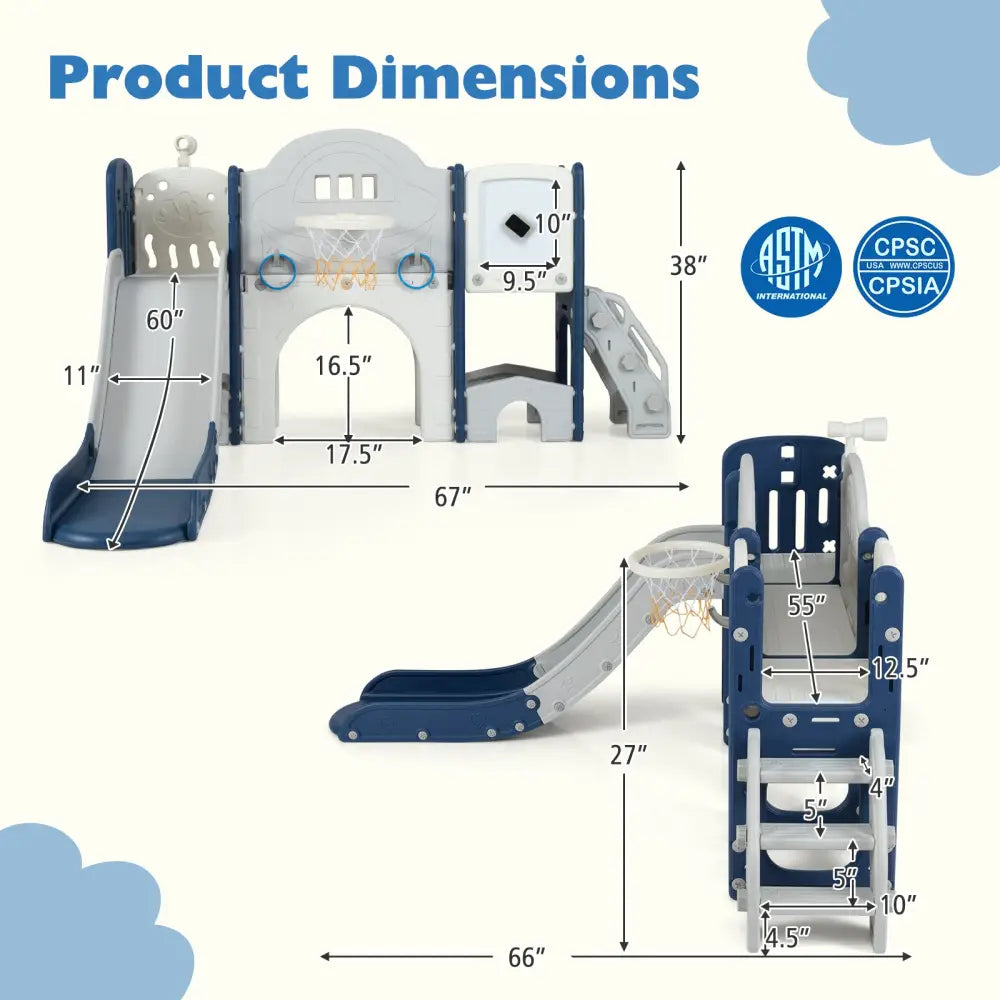 10 in 1 Toddler Slide Set Kids Slide and Climber Playset Indoor Playground-Blue - Blue - Climbers & Slides