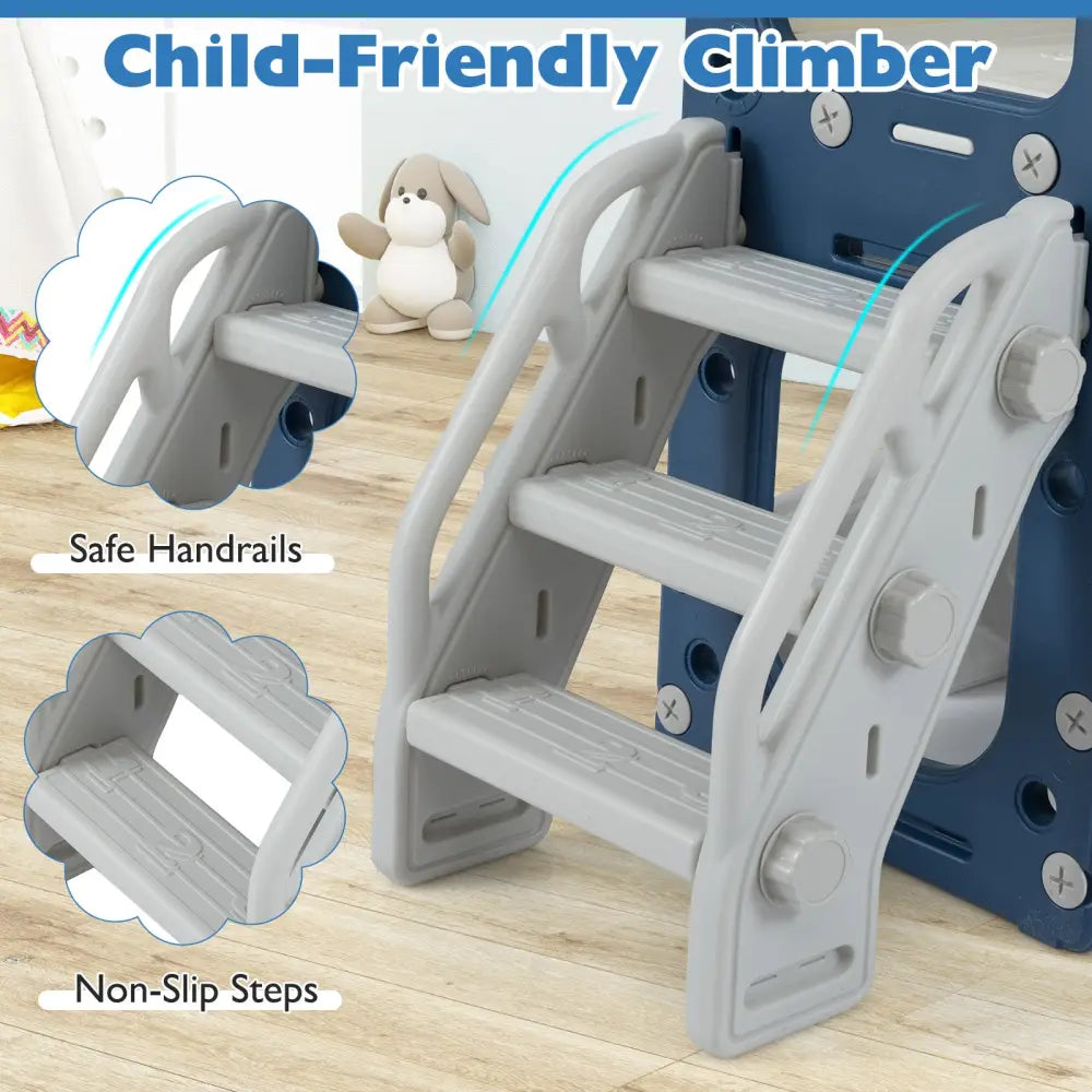 10 in 1 Toddler Slide Set Kids Slide and Climber Playset Indoor Playground-Blue - Blue - Climbers & Slides