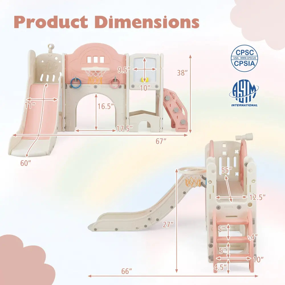 10 in 1 Toddler Slide Set Kids Slide and Climber Playset Indoor Playground-Pink - Pink - Climbers & Slides