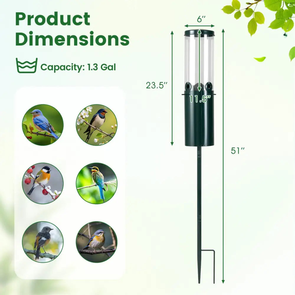 10 LBS Large Capacity Squirrel Proof Bird Feeder with Pole Mount and Baffle - Green - Bird Supplies