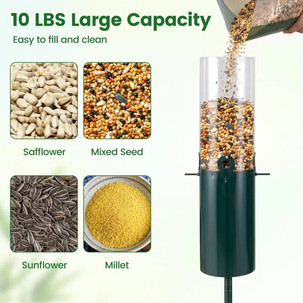 10 LBS Large Capacity Squirrel Proof Bird Feeder with Pole Mount and Baffle - Green - Bird Supplies