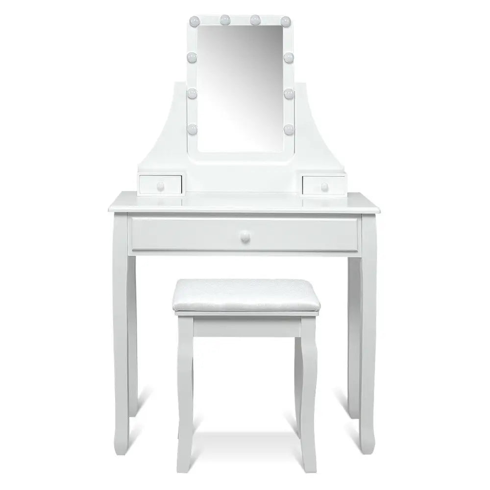 10 LED Lighted Mirror and 3 Drawers Vanity Table Set-White - White - Makeup Vanities