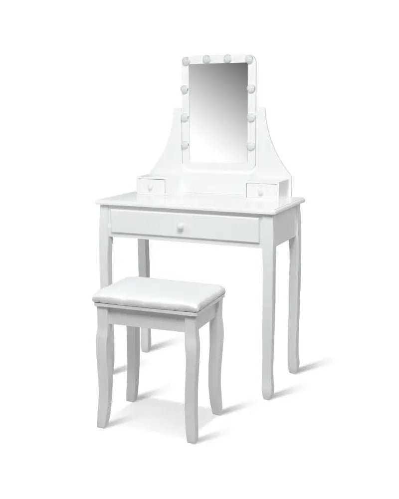 10 LED Lighted Mirror and 3 Drawers Vanity Table Set-White - White - Makeup Vanities
