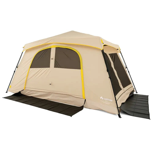 10 Person Instant Cabin Camping Tent with Rainfly 13 ft x 9 ft Portable Large Family Tent-Coffee - Coffee - Tents