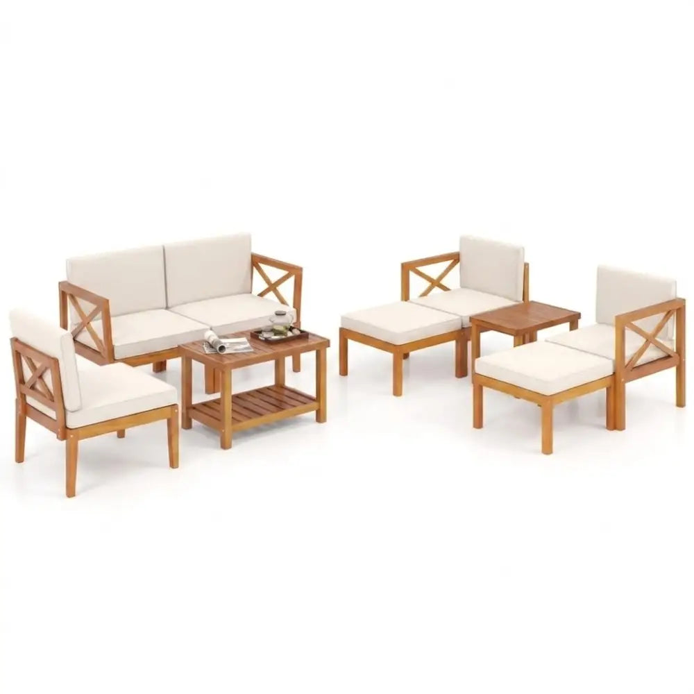 10-Piece Acacia Wood Outdoor Patio Furniture Set - White - Patio Conversation Sets