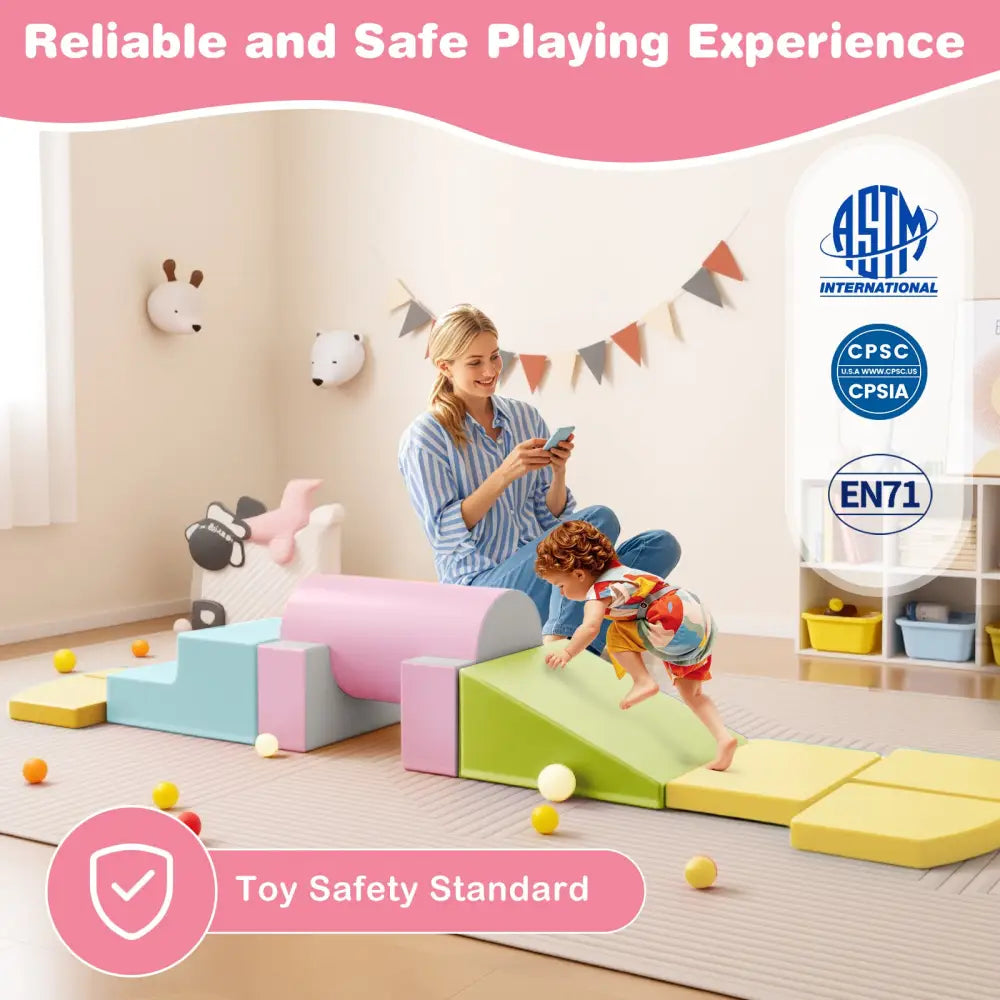 10-Piece Foam Climbing Toys for Toddlers Soft Foam PU Leather Building Blocks-Yellow - Yellow - Climbers & Slides