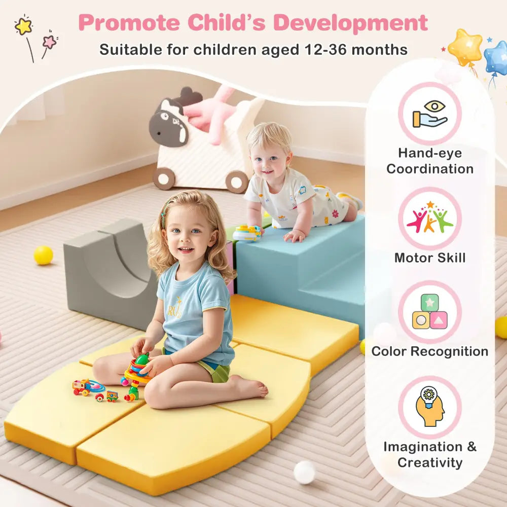 10-Piece Foam Climbing Toys for Toddlers Soft Foam PU Leather Building Blocks-Yellow - Yellow - Climbers & Slides