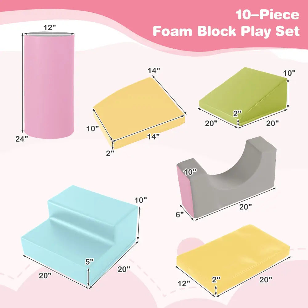 10-Piece Foam Climbing Toys for Toddlers Soft Foam PU Leather Building Blocks-Yellow - Yellow - Climbers & Slides