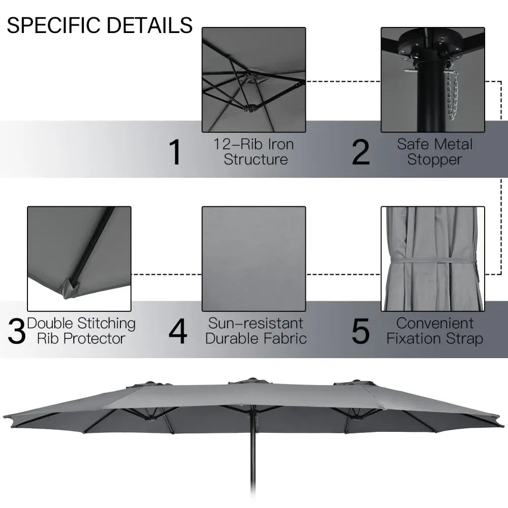 10 Piece Outdoor Dining Set with 15 Feet Double-Sided Twin Patio Umbrella-Gray - Gray - Patio Dining Sets