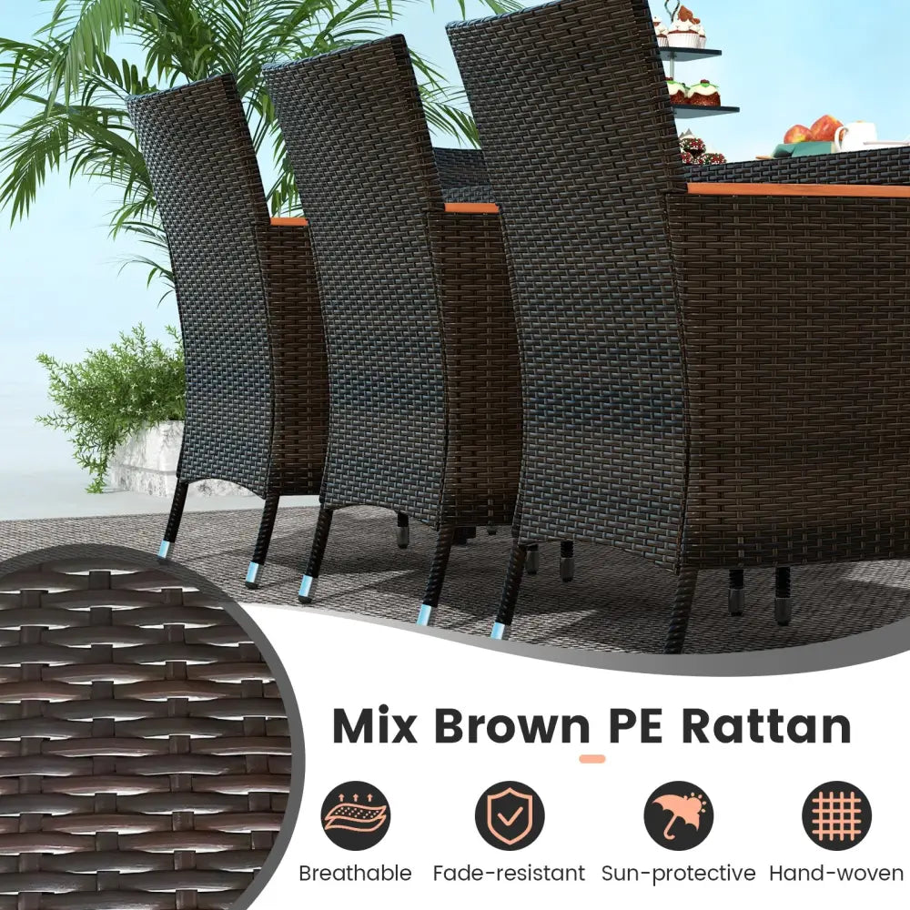 10 Piece Outdoor Dining Set with 15 Feet Double-Sided Twin Patio Umbrella-Brown - Brown - Patio Dining Sets