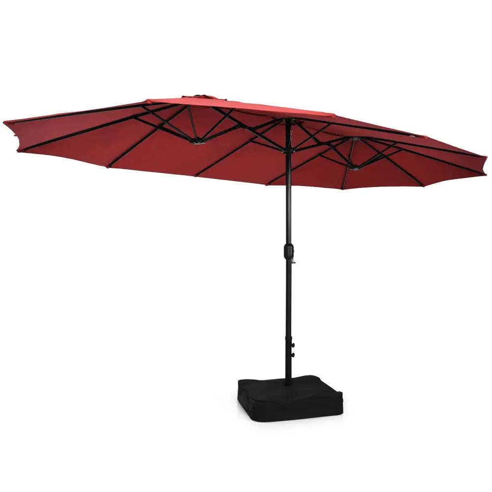 10 Piece Outdoor Dining Set with 15 Feet Double-Sided Twin Patio Umbrella-Red - Red - Patio Dining Sets